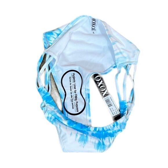 XOXO Blue Tie-Dye Cutout Side Hipster Bikini Bottoms, Size L, NWT - Picture 7 of 8